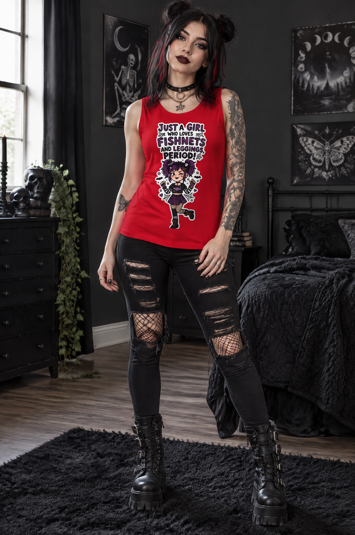 Lisa's Little Shoppe Tank Top – “Just a Girl Who Loves Fishnets and Leggings. Period!” 🖤