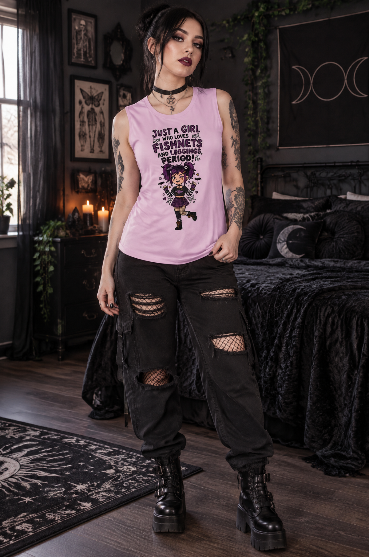Lisa's Little Shoppe Tank Top – “Just a Girl Who Loves Fishnets and Leggings. Period!” 🖤