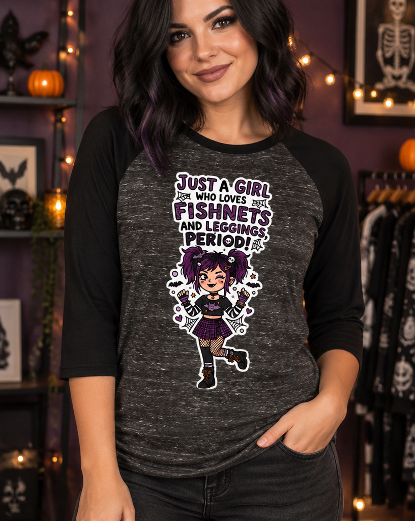 Lisa's Little Shoppe Baseball Tee – “Just a Girl Who Loves Fishnets and Leggings. Period!” 🖤