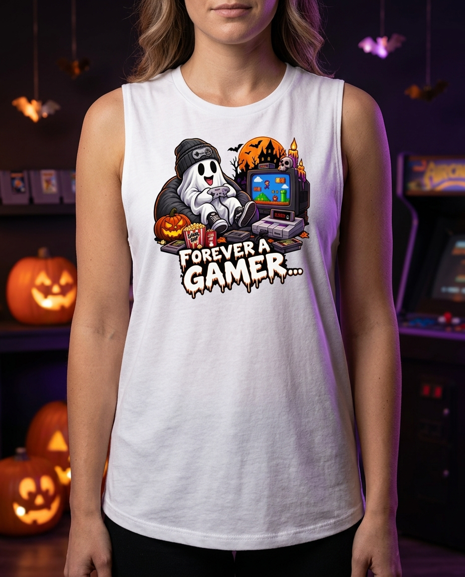Lisa's Little Shoppe Forever a Gamer Halloween Racerback Tank