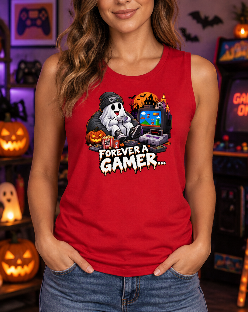 Lisa's Little Shoppe Forever a Gamer Halloween Racerback Tank