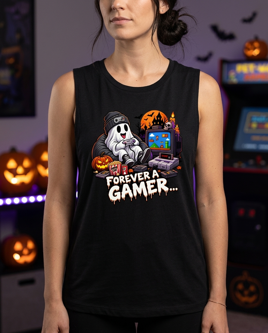 Lisa's Little Shoppe Forever a Gamer Halloween Racerback Tank