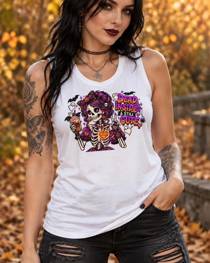 Lisa's Little Shoppe Dead Inside & Still Cute Skeleton Racerback Tank | Bella+Canvas