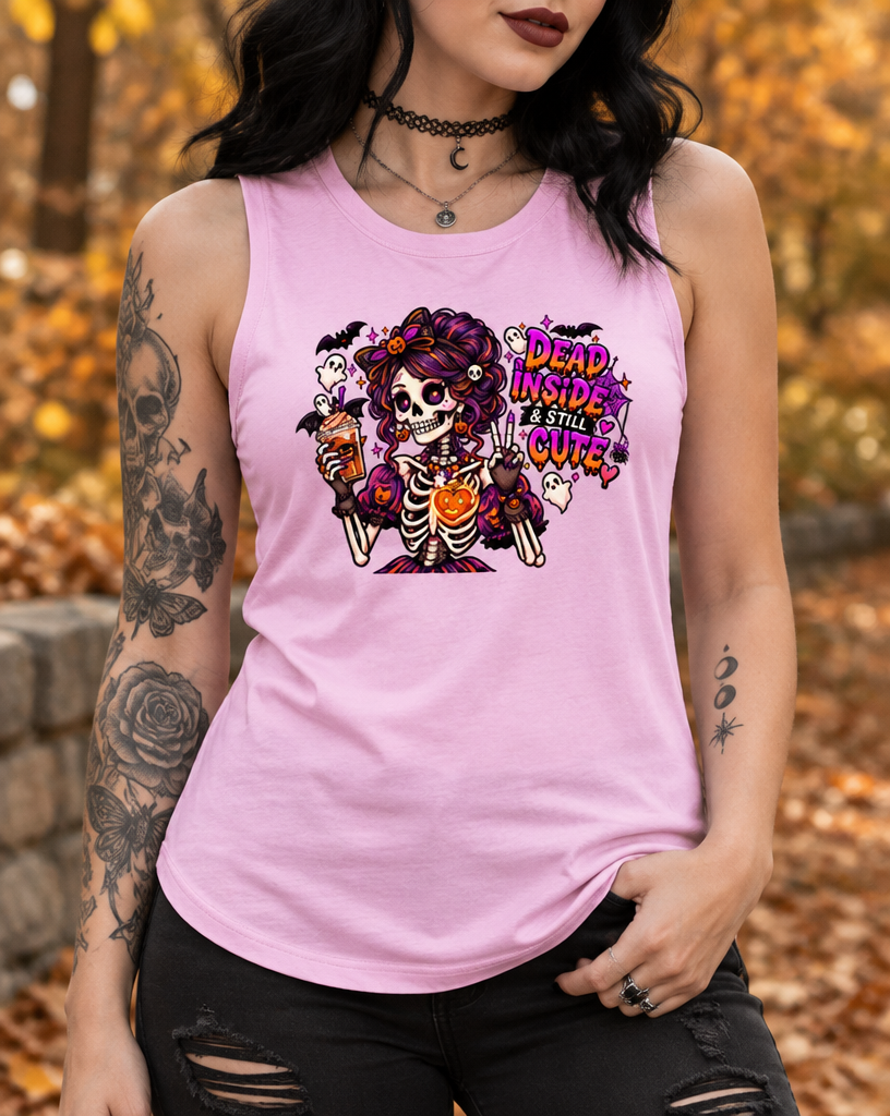 Lisa's Little Shoppe Dead Inside & Still Cute Skeleton Racerback Tank | Bella+Canvas