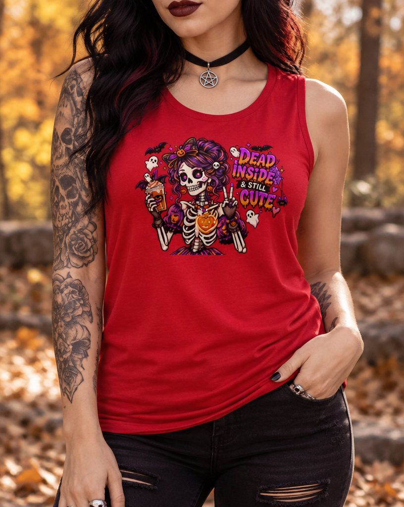 Lisa's Little Shoppe Dead Inside & Still Cute Skeleton Racerback Tank | Bella+Canvas
