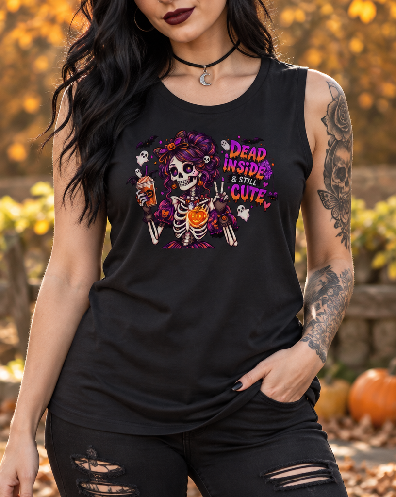 Lisa's Little Shoppe Dead Inside & Still Cute Skeleton Racerback Tank | Bella+Canvas
