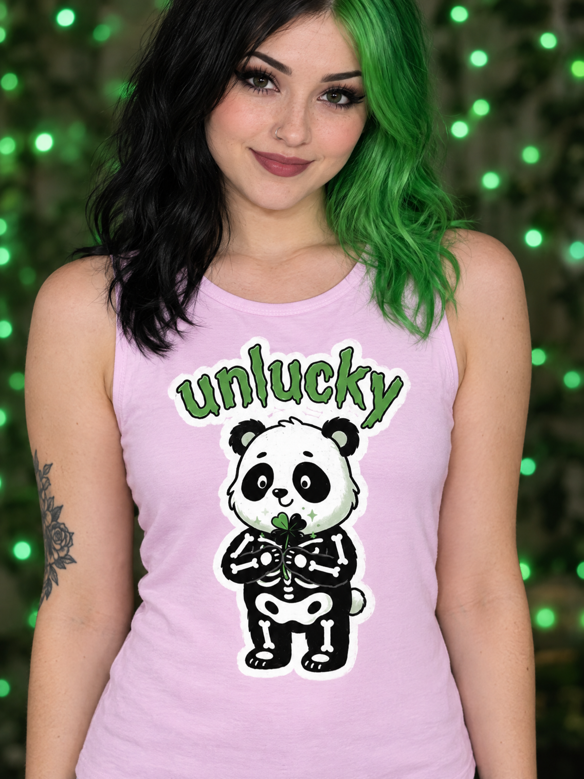 Lisa's Little Shoppe Unlucky Lucky Panda Racerback Tank | Bella+Canvas