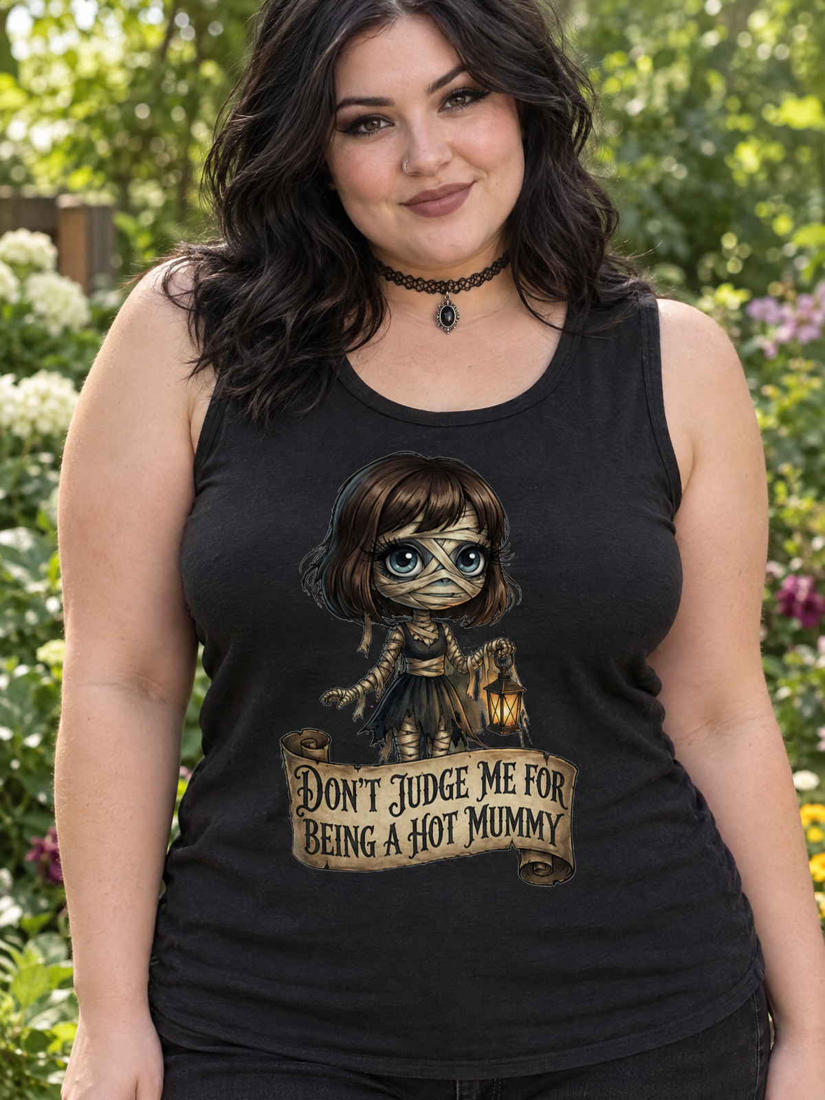 Lisa's Little Shoppe Hot Mummy Racerback Tank | Funny Mom Halloween Shirt | Bella+Canvas
