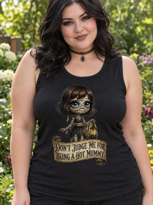 Lisa's Little Shoppe Hot Mummy Racerback Tank | Funny Mom Halloween Shirt | Bella+Canvas