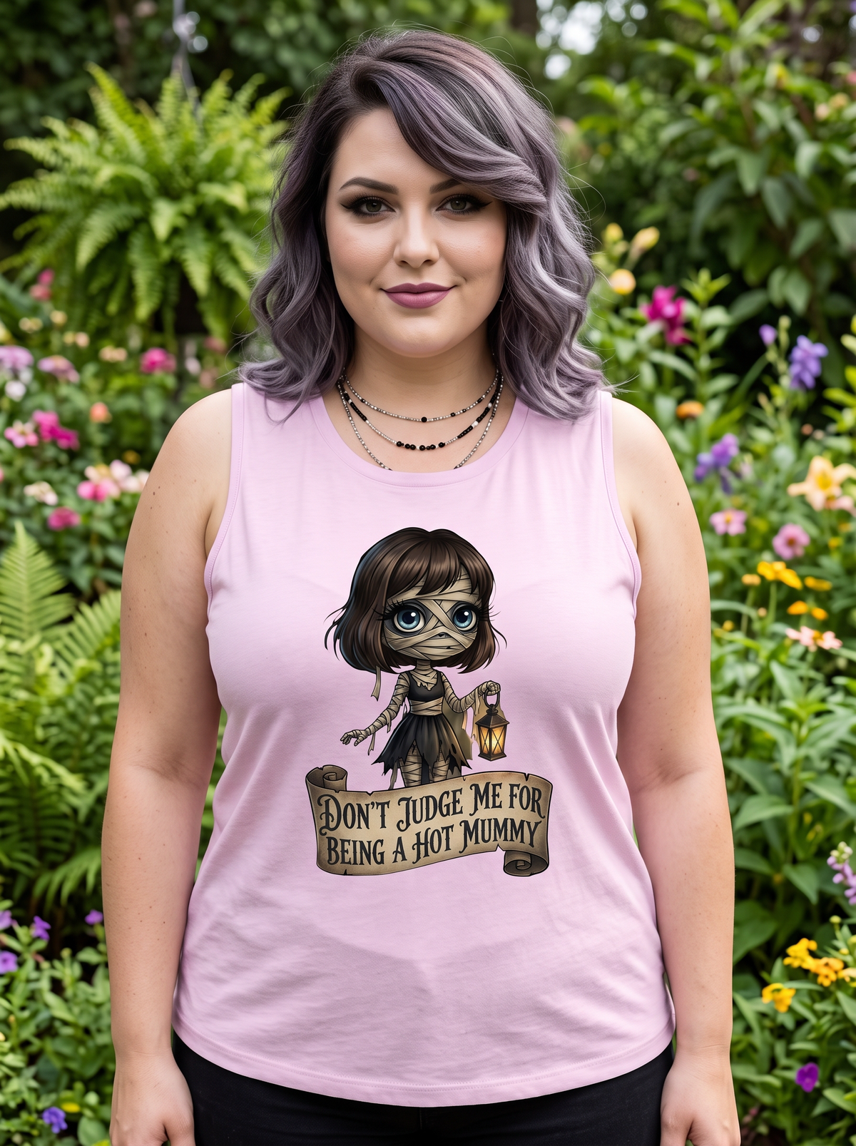 Lisa's Little Shoppe Hot Mummy Racerback Tank | Funny Mom Halloween Shirt | Bella+Canvas