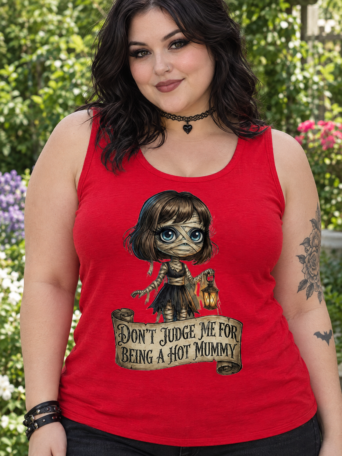 Lisa's Little Shoppe Hot Mummy Racerback Tank | Funny Mom Halloween Shirt | Bella+Canvas