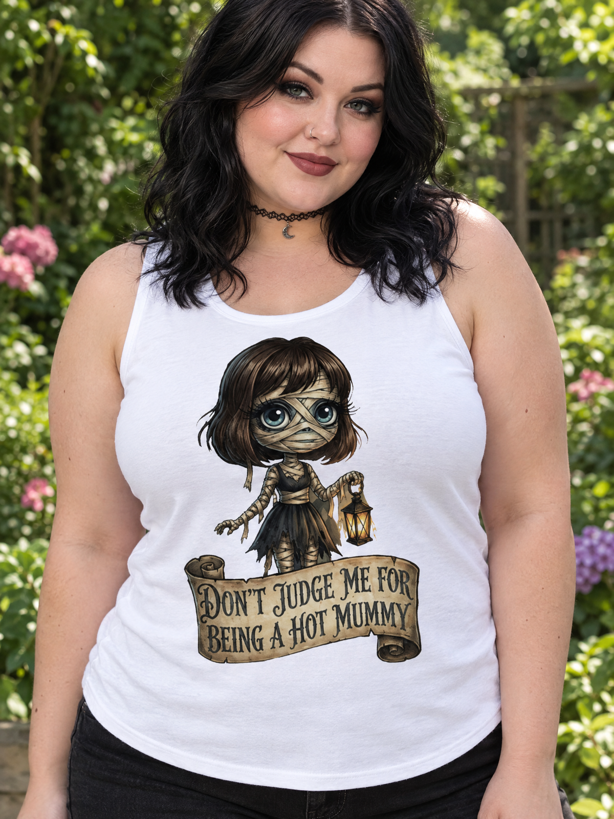 Lisa's Little Shoppe Hot Mummy Racerback Tank | Funny Mom Halloween Shirt | Bella+Canvas