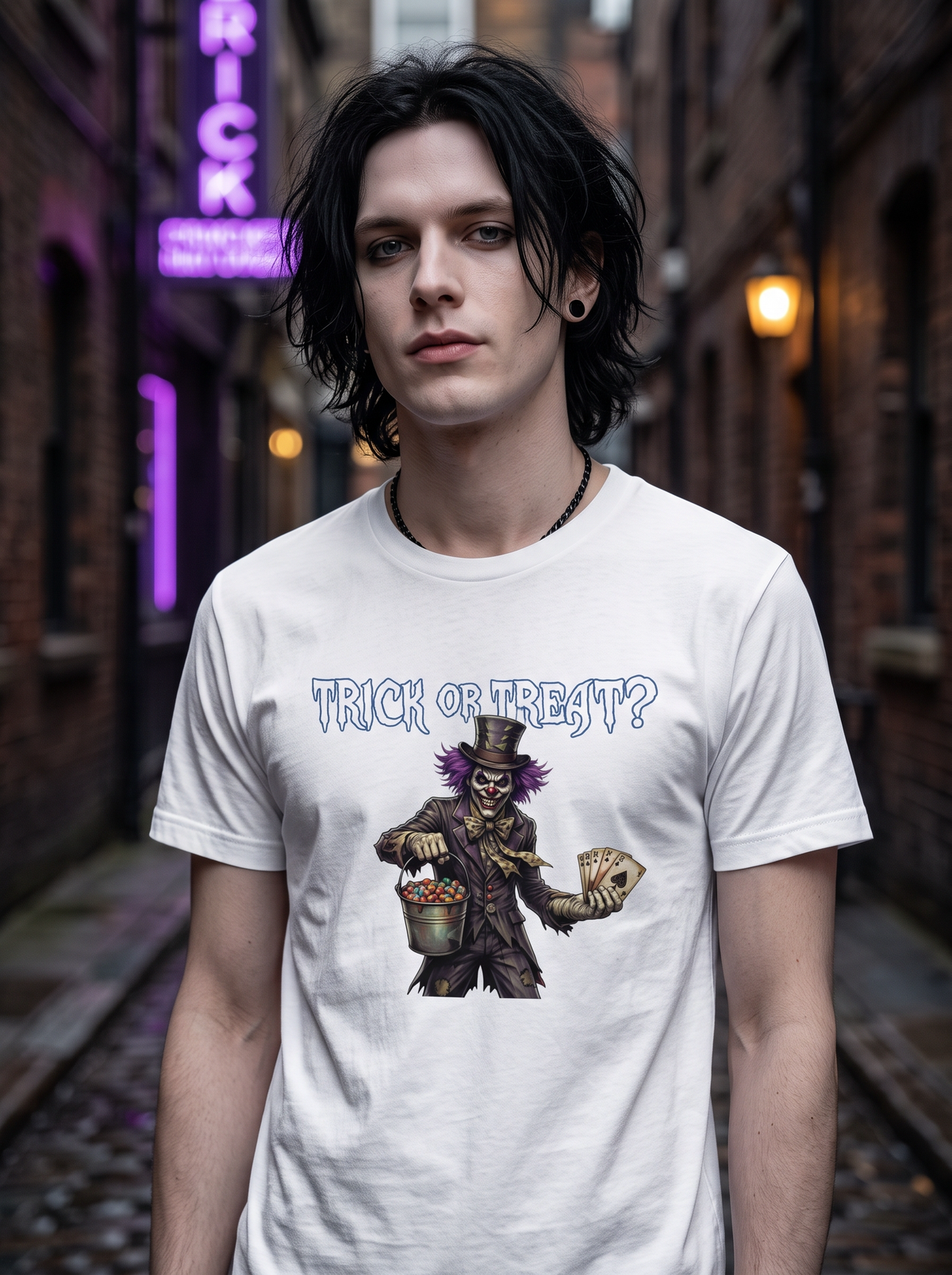 Lisa's Little Shoppe Trick or Treat? Purple-Haired Clown Halloween Tee – Bella+Canvas Unisex