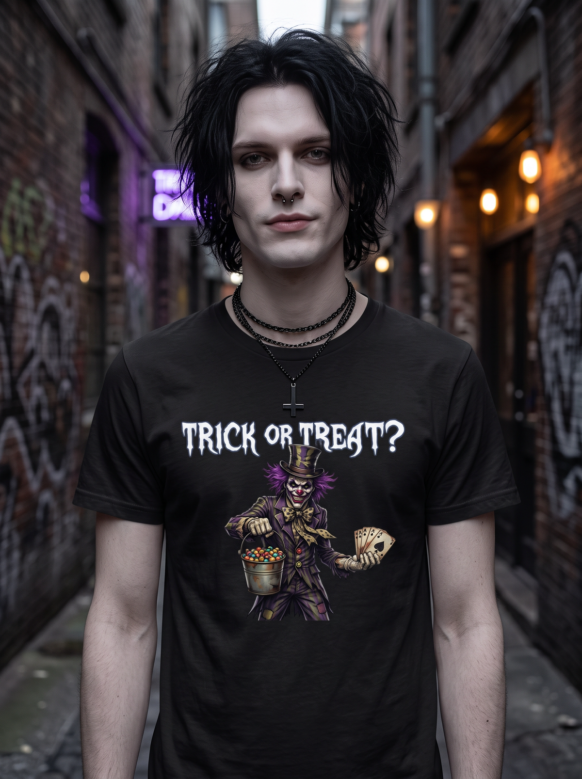 Lisa's Little Shoppe Trick or Treat? Purple-Haired Clown Halloween Tee – Bella+Canvas Unisex