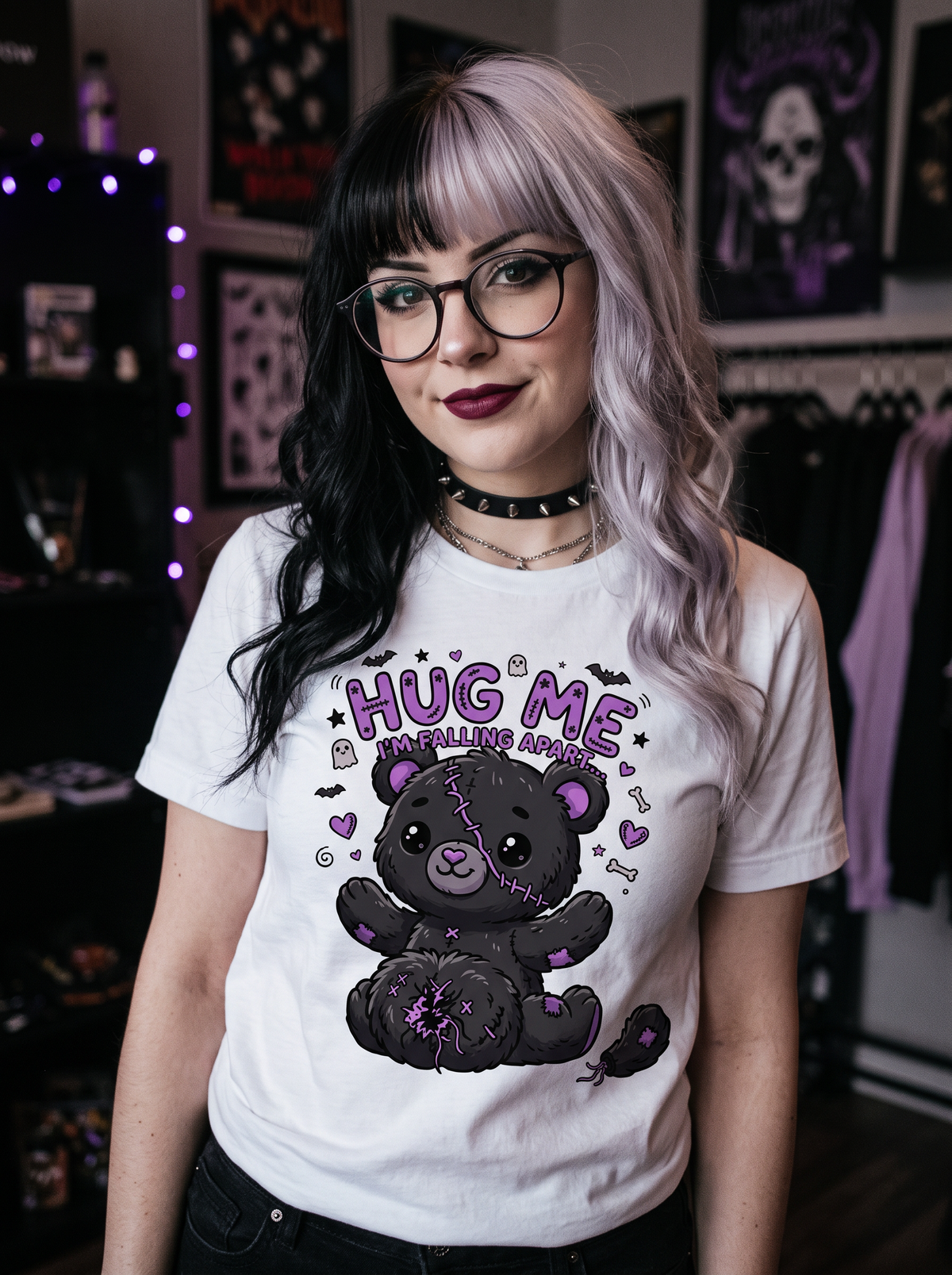 Lisa's Little Shoppe Hug Me, I'm Falling Apart Teddy Bear T-Shirt | Spooky Cute Goth Tee