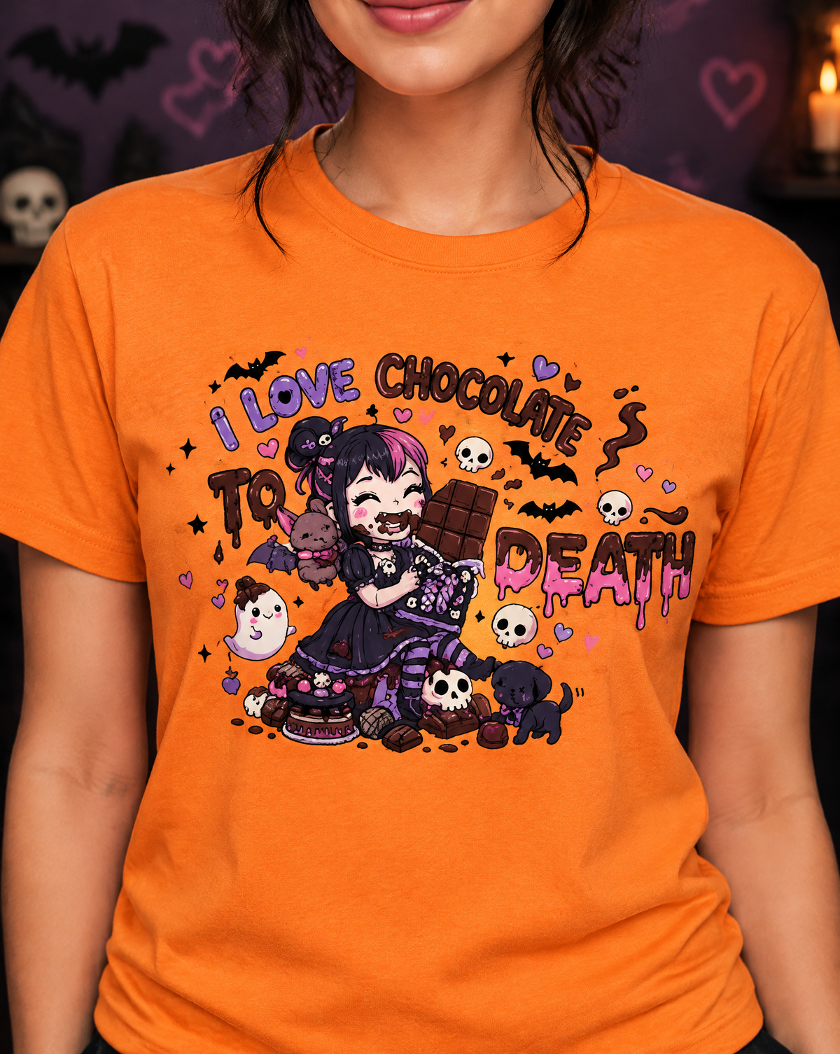 Lisa's Little Shoppe I Love Chocolate to Death Goth Girl T-Shirt | Cute Goth Graphic Tee