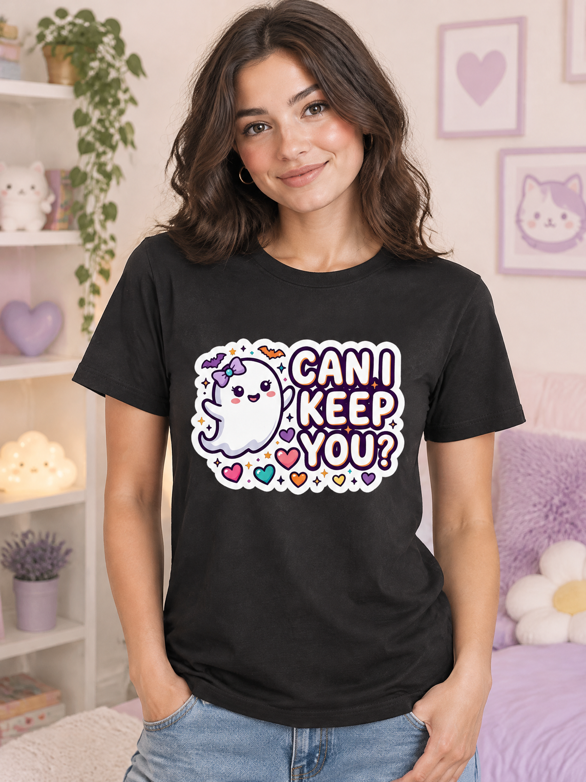 Lisa's Little Shoppe Can I Keep You? Cute Ghost Halloween Bella+Canvas Unisex T-Shirt
