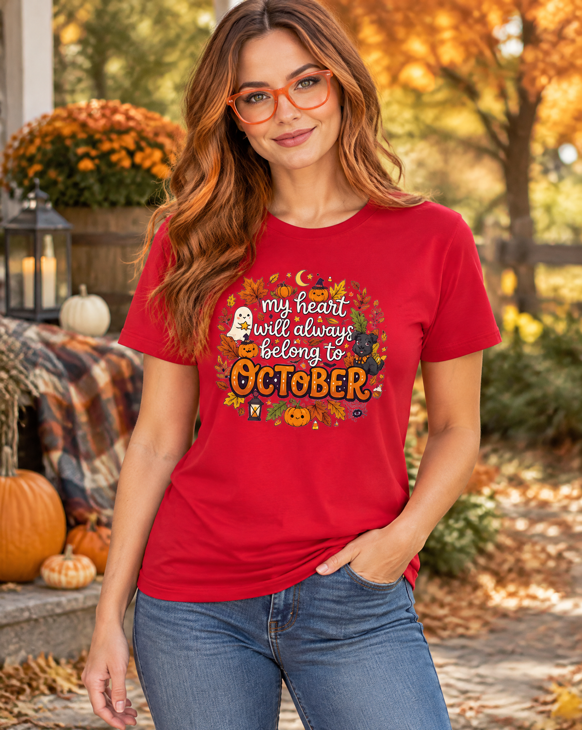 Lisa's Little Shoppe  My Heart Will Always Belong to October | Cute Halloween Bella+Canvas Unisex T-Shirt