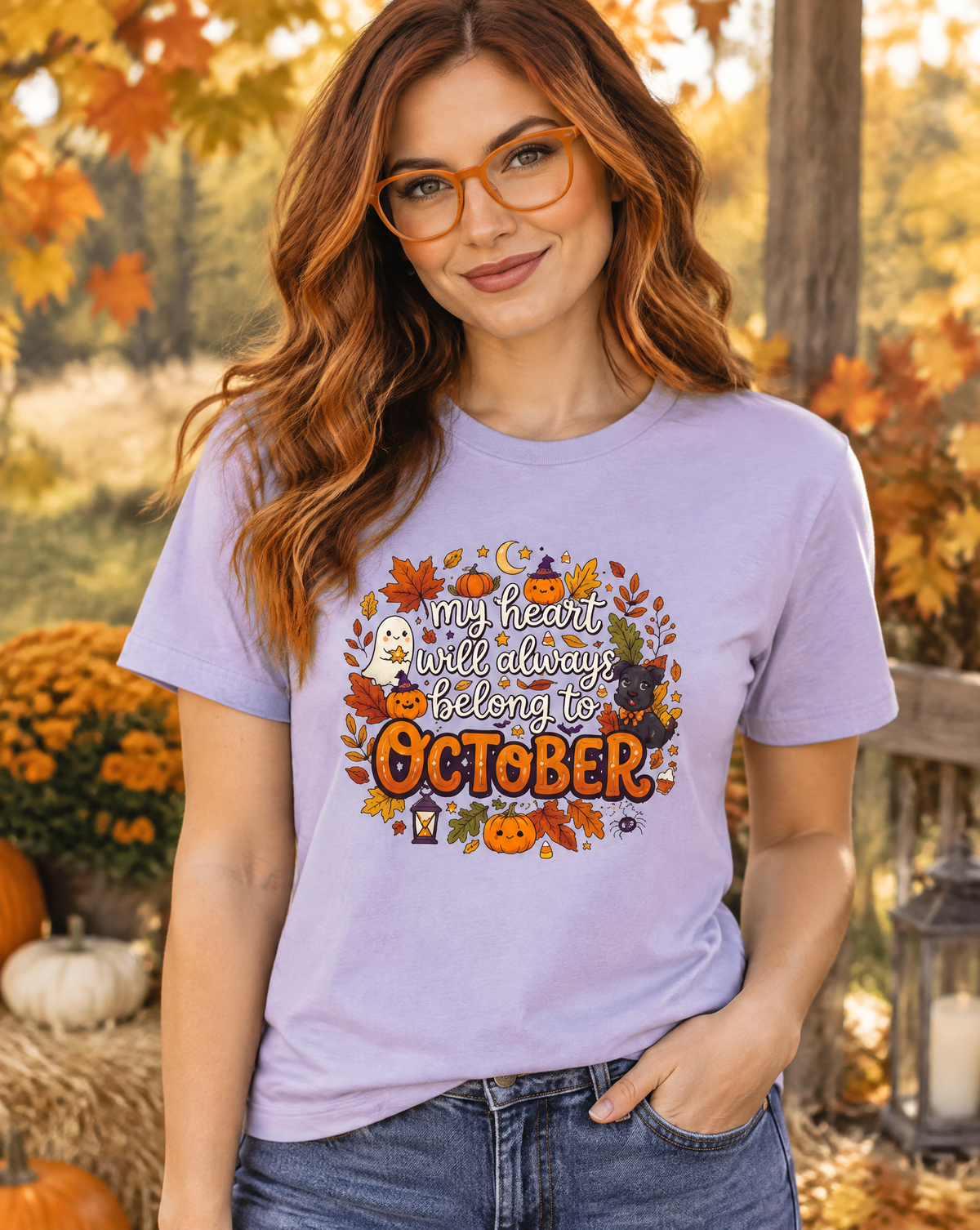 Lisa's Little Shoppe  My Heart Will Always Belong to October | Cute Halloween Bella+Canvas Unisex T-Shirt