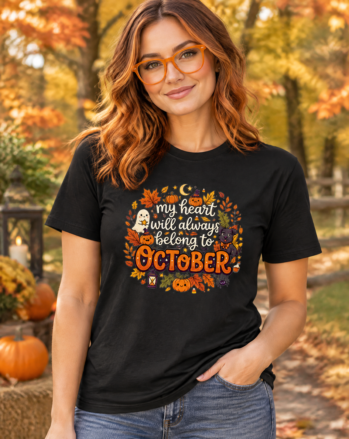 Lisa's Little Shoppe  My Heart Will Always Belong to October | Cute Halloween Bella+Canvas Unisex T-Shirt