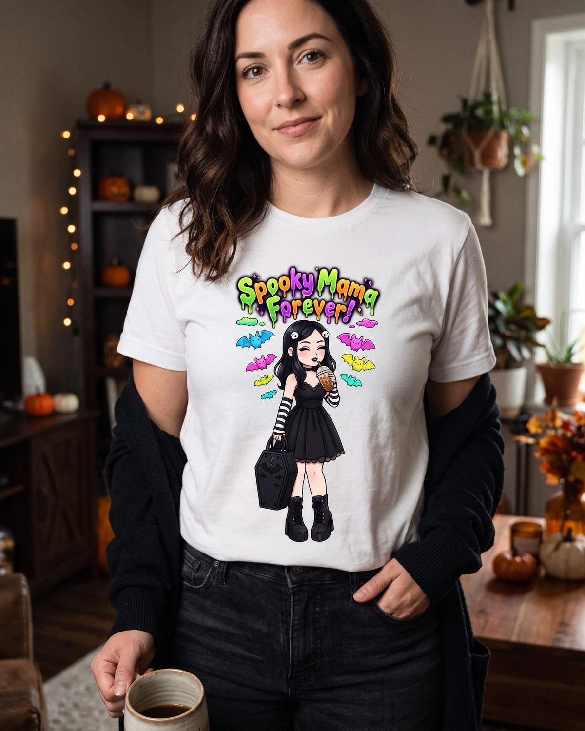 Lisa's Little Shoppe Spooky Mama Forever | Neon Bat Halloween Bella+Canvas Unisex T-Shirt