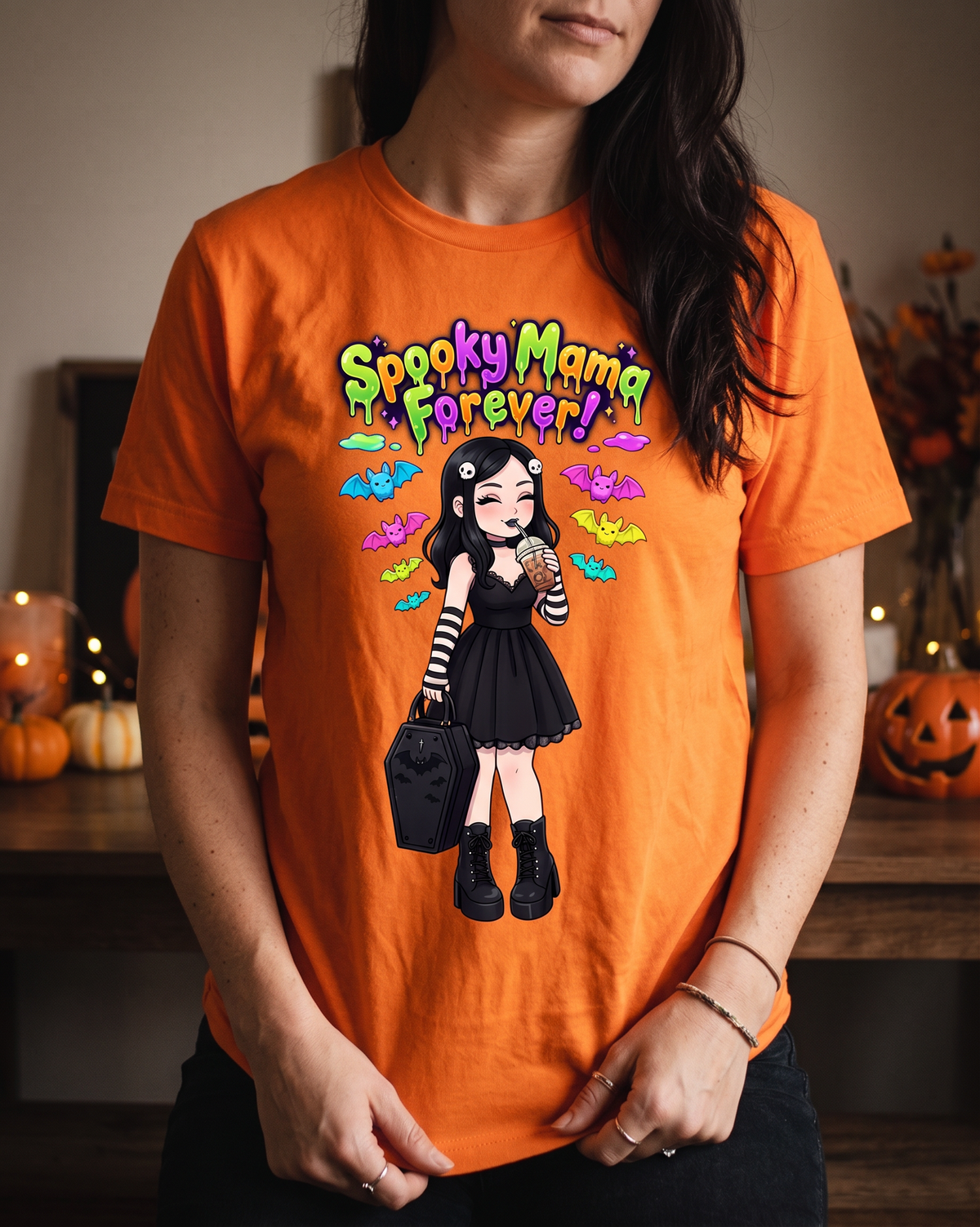 Lisa's Little Shoppe Spooky Mama Forever | Neon Bat Halloween Bella+Canvas Unisex T-Shirt