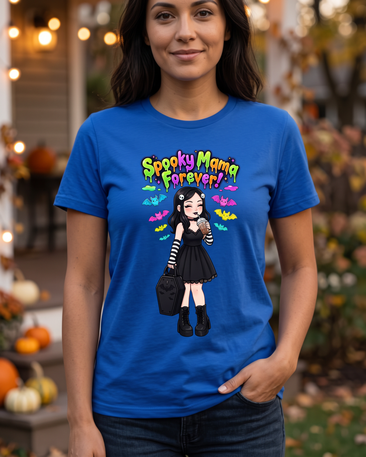 Lisa's Little Shoppe Spooky Mama Forever | Neon Bat Halloween Bella+Canvas Unisex T-Shirt