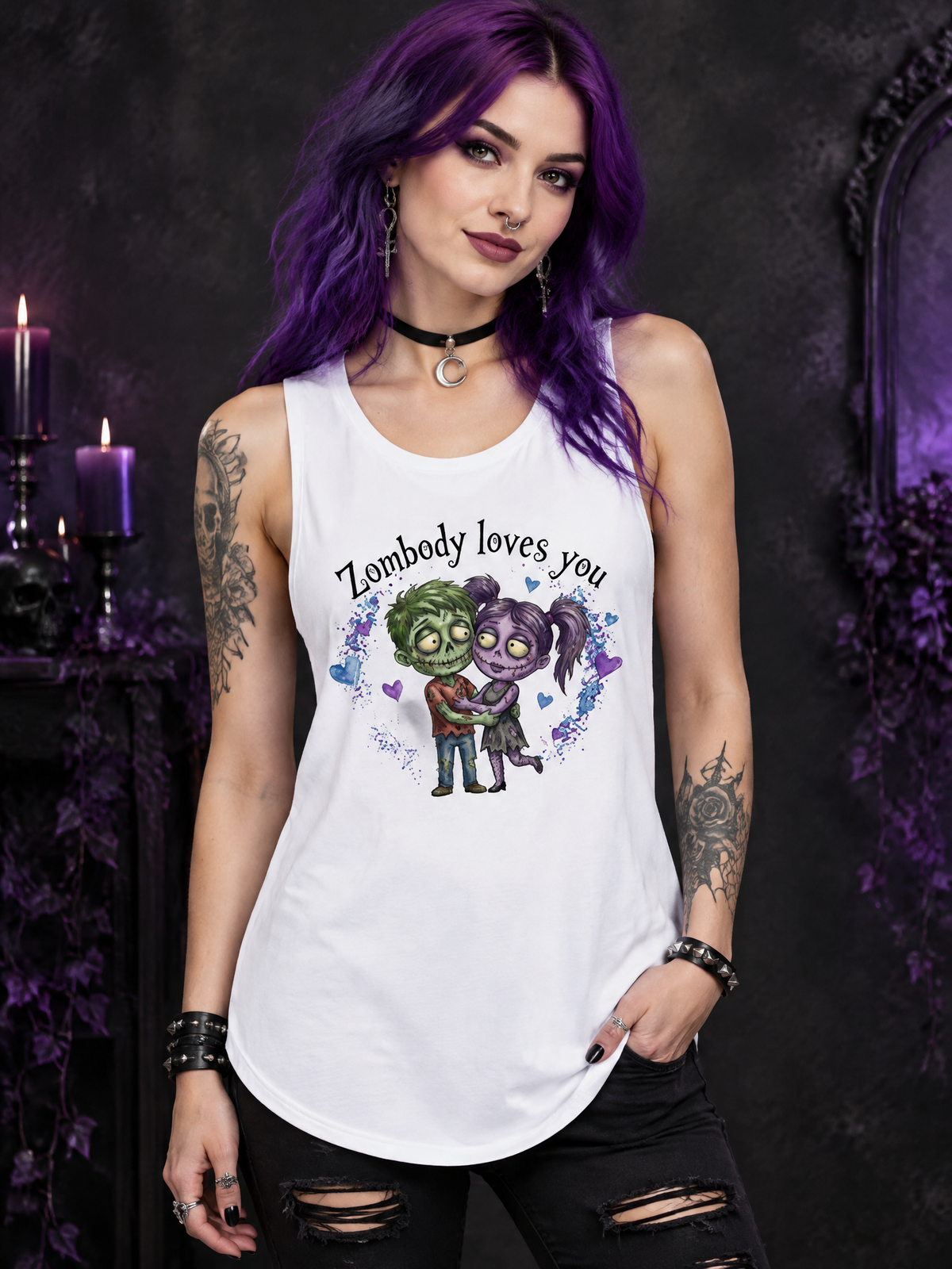 Lisa's Little Shoppe Zombody Loves You Zombie Couple Racerback Tank Top | Bella+Canvas