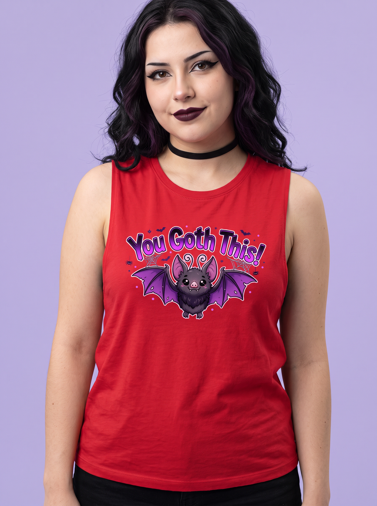 Lisa's Little Shoppe You Goth This! Purple Bat Racerback Tank Top | Bella+Canvas