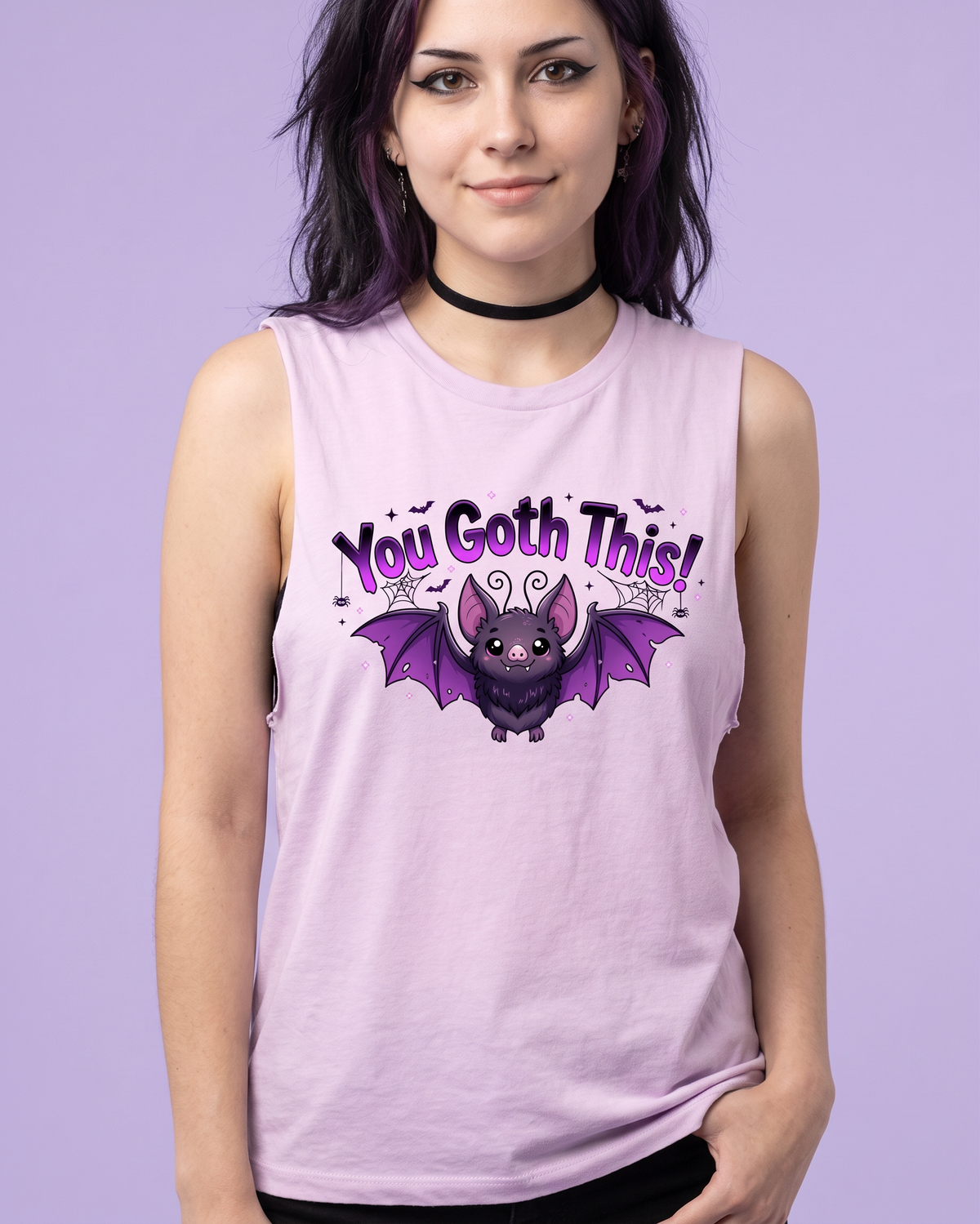 Lisa's Little Shoppe You Goth This! Purple Bat Racerback Tank Top | Bella+Canvas