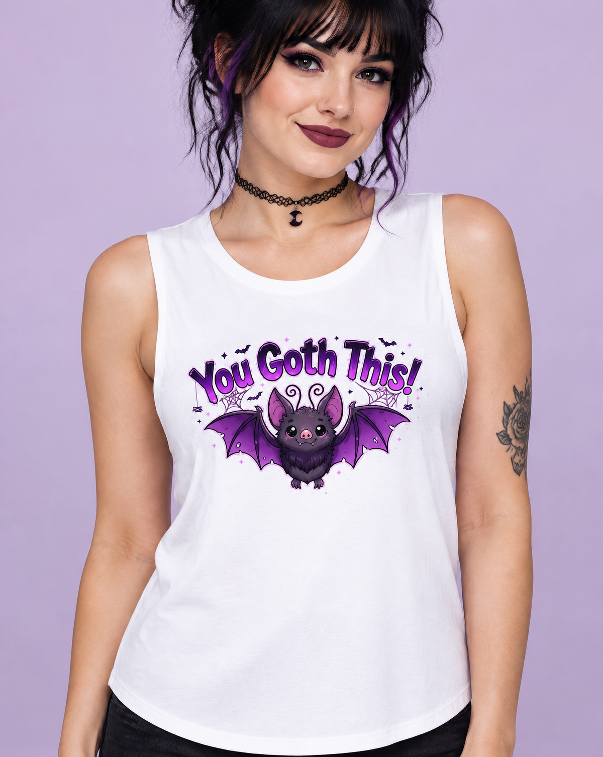Lisa's Little Shoppe You Goth This! Purple Bat Racerback Tank Top | Bella+Canvas