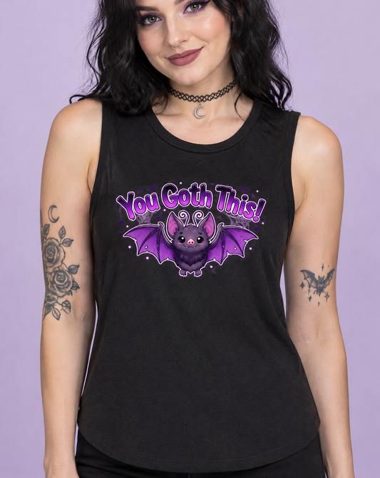 Lisa's Little Shoppe You Goth This! Purple Bat Racerback Tank Top | Bella+Canvas