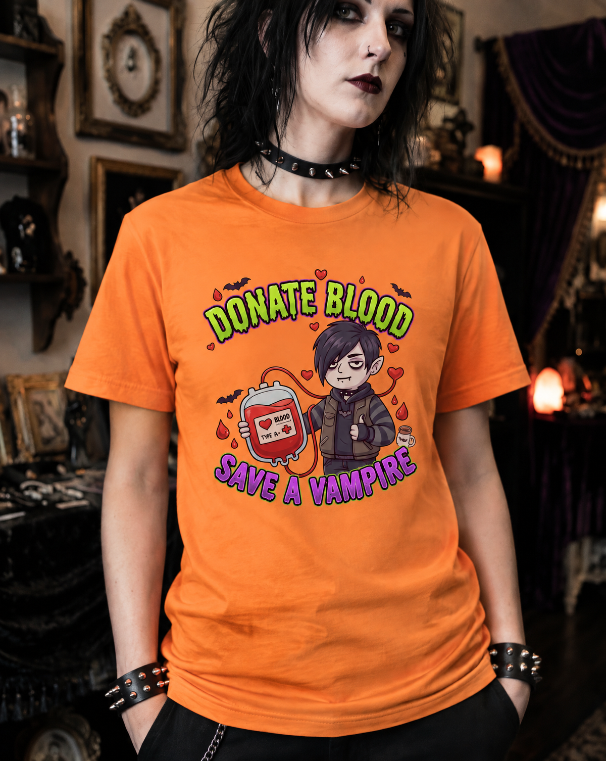 Lisa's Little Shoppe Donate Blood, Save a Vampire – Spooky Cute Vampire Unisex Tee