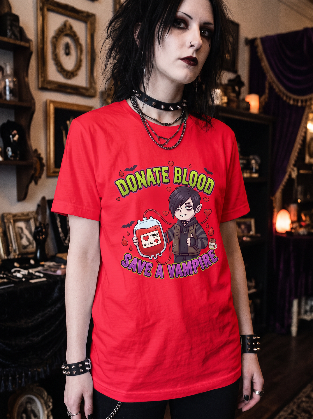 Lisa's Little Shoppe Donate Blood, Save a Vampire – Spooky Cute Vampire Unisex Tee