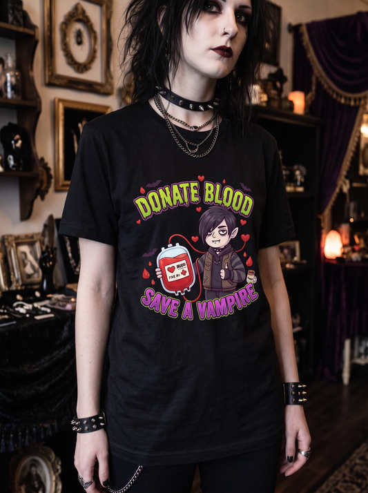 Lisa's Little Shoppe Donate Blood, Save a Vampire – Spooky Cute Vampire Unisex Tee