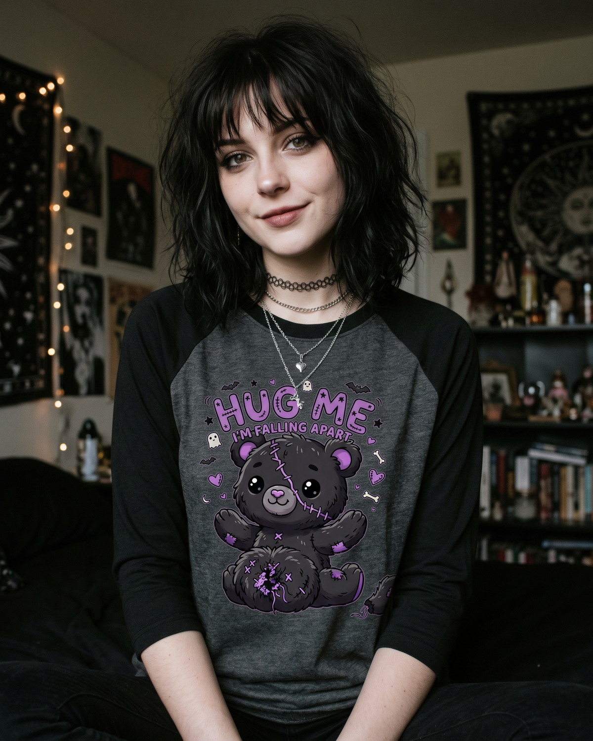 Lisa's Little Shoppe Hug Me, I'm Falling Apart – Spooky Cute Baseball Tee