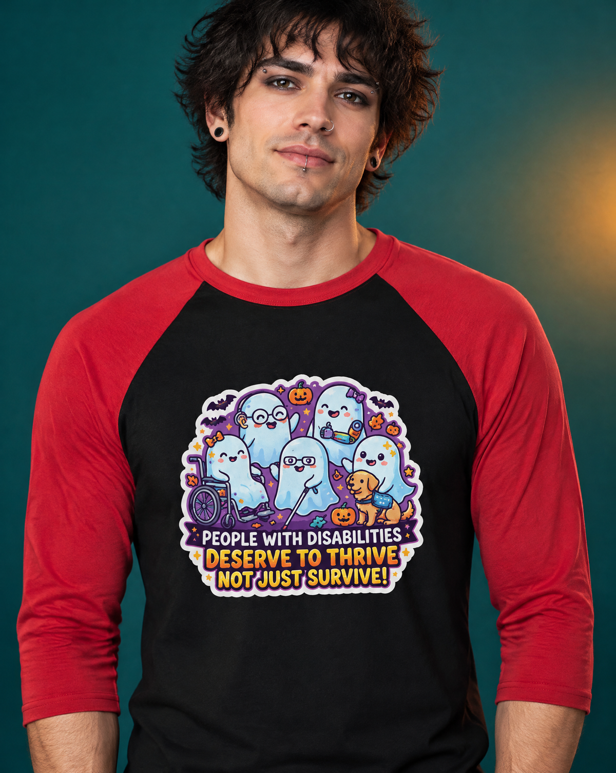 Lisa's Little Shoppe People with Disabilities Deserve to Thrive Baseball Tee | Inclusive Spooky Cute Raglan Shirt