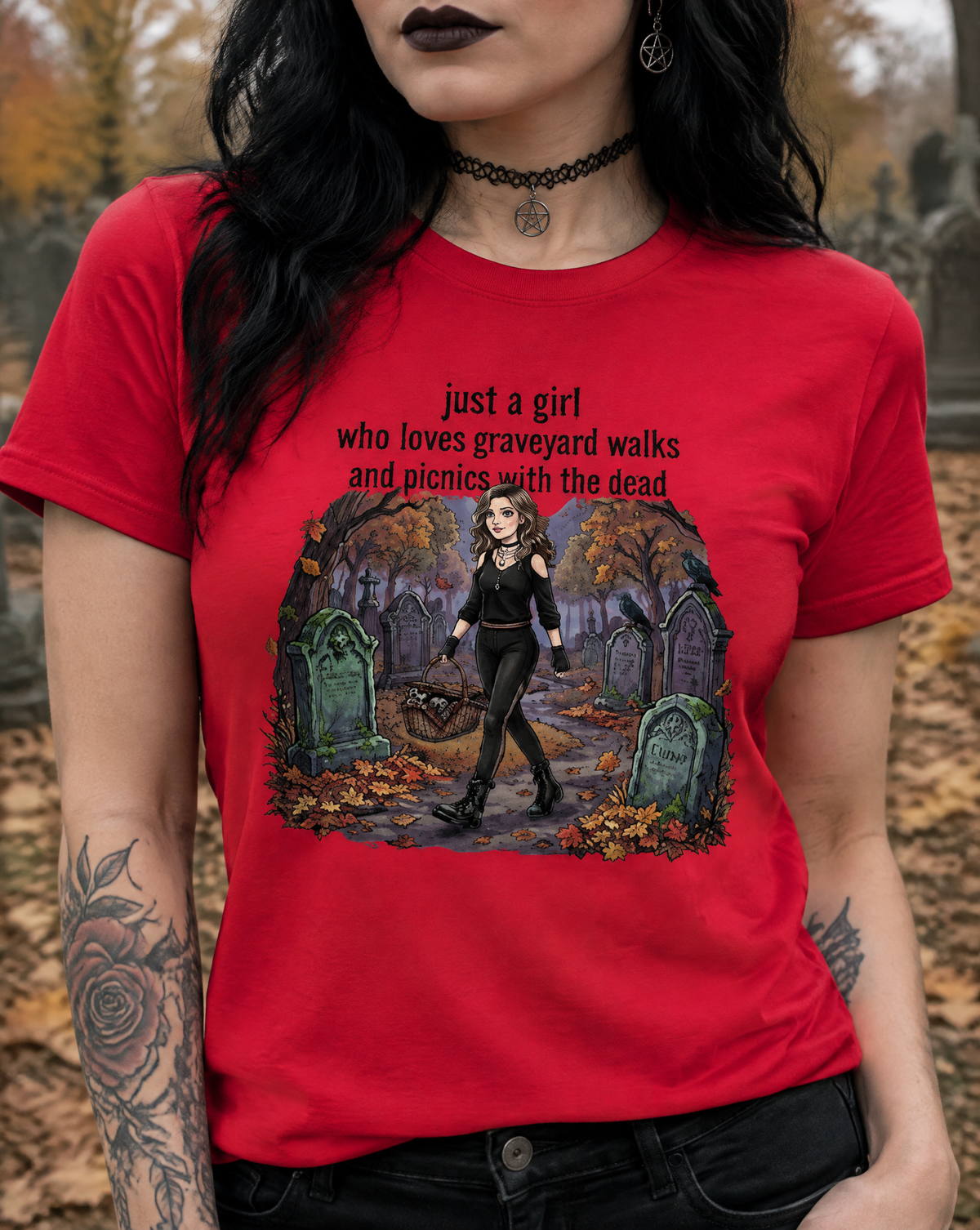 Lisa's Little Shoppe Just a Girl Who Loves Graveyard Walks & Picnics with the Dead – Bella+Canvas Unisex Tee
