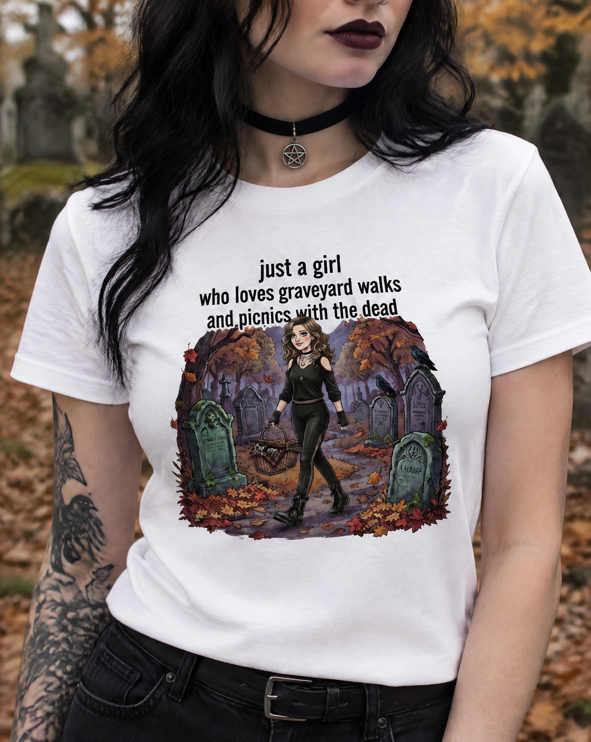 Lisa's Little Shoppe Just a Girl Who Loves Graveyard Walks & Picnics with the Dead – Bella+Canvas Unisex Tee