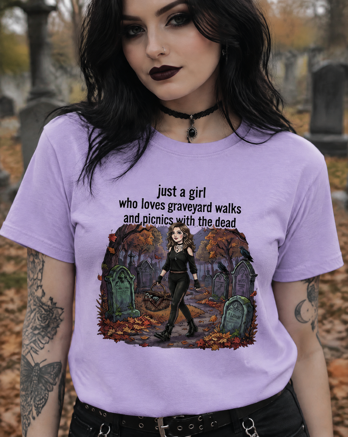 Lisa's Little Shoppe Just a Girl Who Loves Graveyard Walks & Picnics with the Dead – Bella+Canvas Unisex Tee