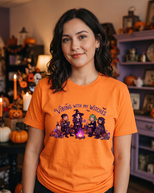 Lisa's Little Shoppe Vibing With My Witches Tee | Spooky Cute Witchy Bestie Unisex T-Shirt