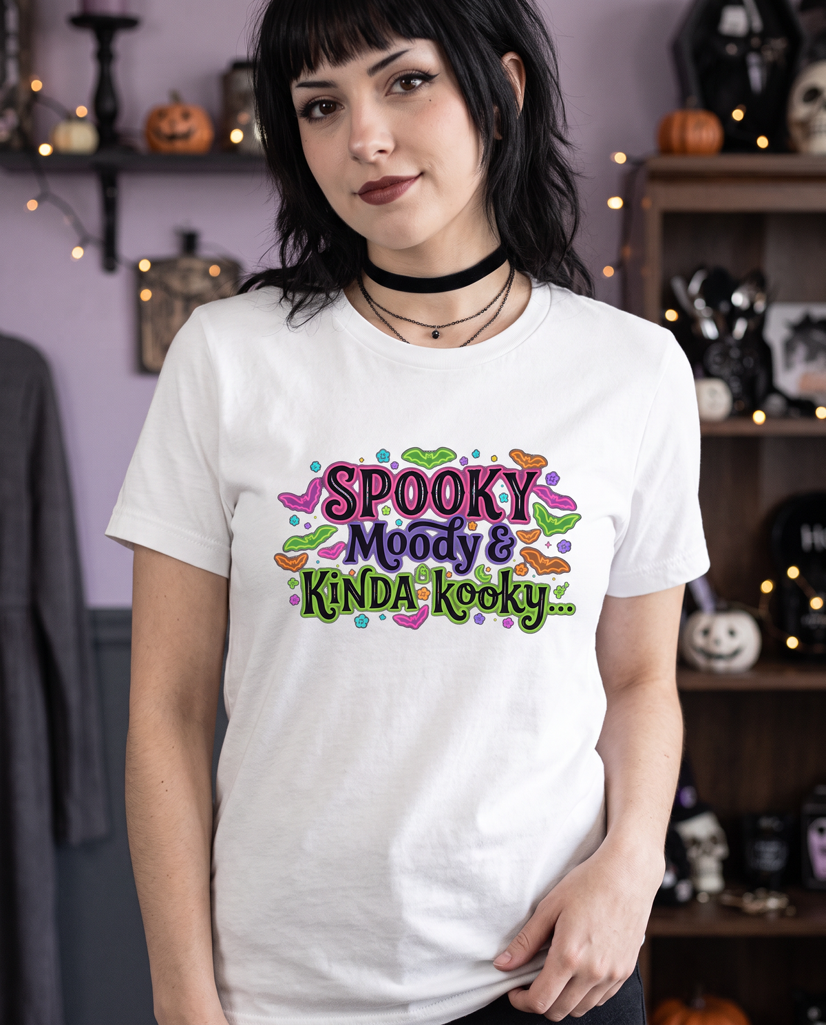 Lisa's Little Shoppe Spooky Moody & Kinda Kooky Tee | Neon Goth Bat Unisex T-Shirt