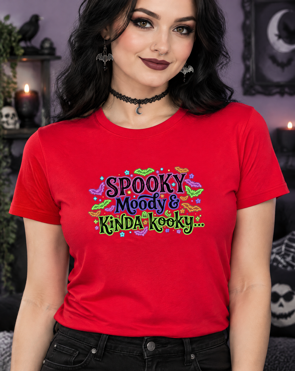 Lisa's Little Shoppe Spooky Moody & Kinda Kooky Tee | Neon Goth Bat Unisex T-Shirt
