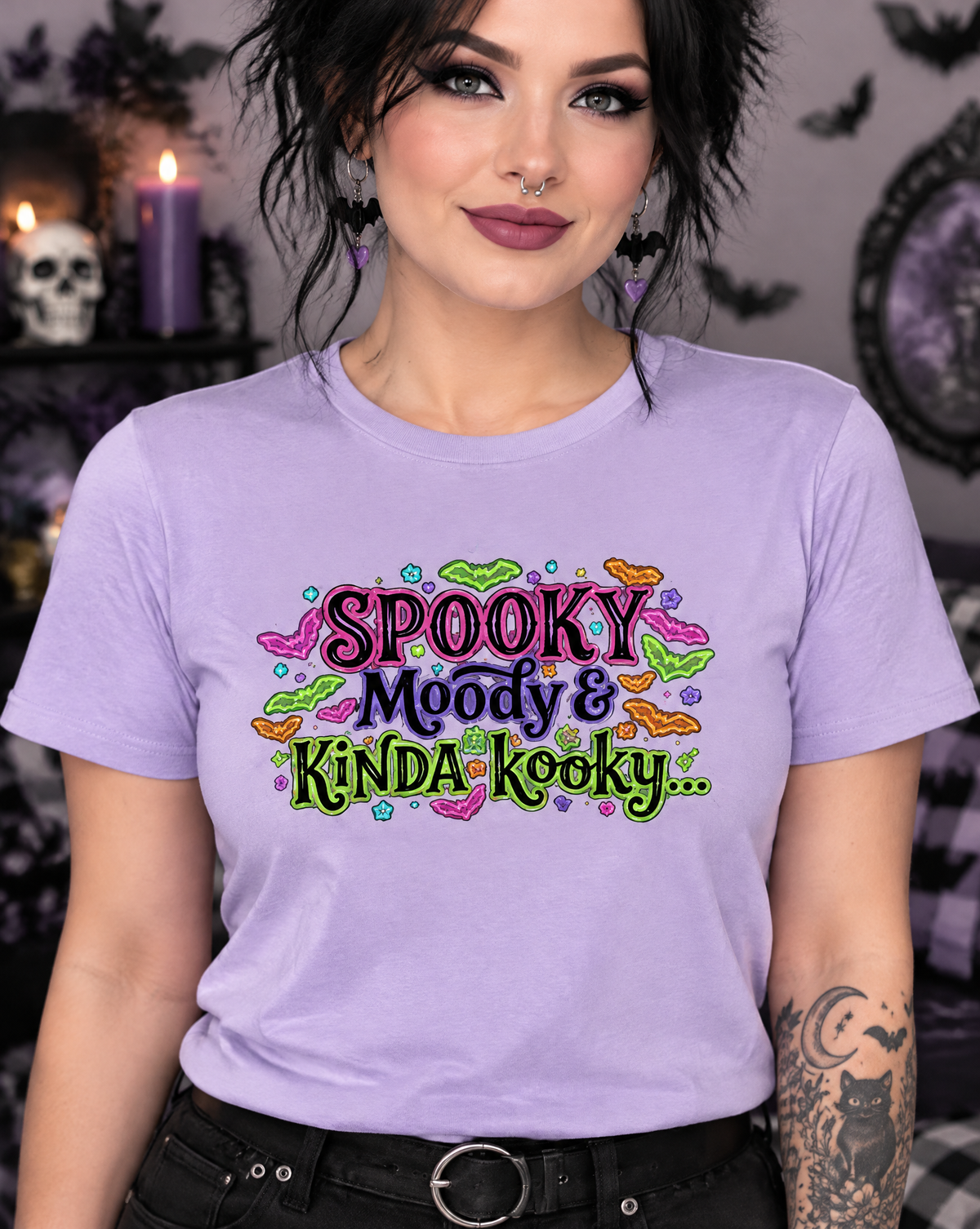 Lisa's Little Shoppe Spooky Moody & Kinda Kooky Tee | Neon Goth Bat Unisex T-Shirt