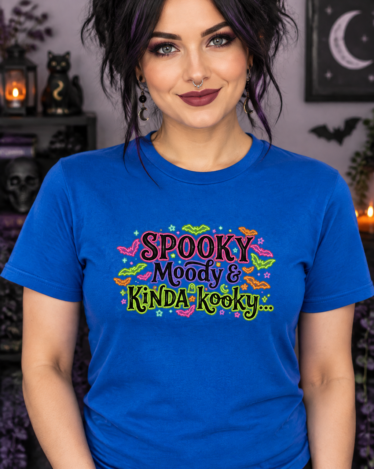 Lisa's Little Shoppe Spooky Moody & Kinda Kooky Tee | Neon Goth Bat Unisex T-Shirt