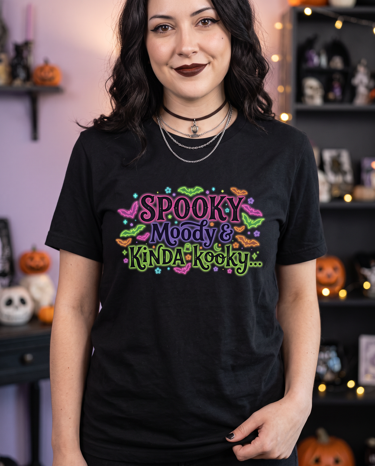 Lisa's Little Shoppe Spooky Moody & Kinda Kooky Tee | Neon Goth Bat Unisex T-Shirt