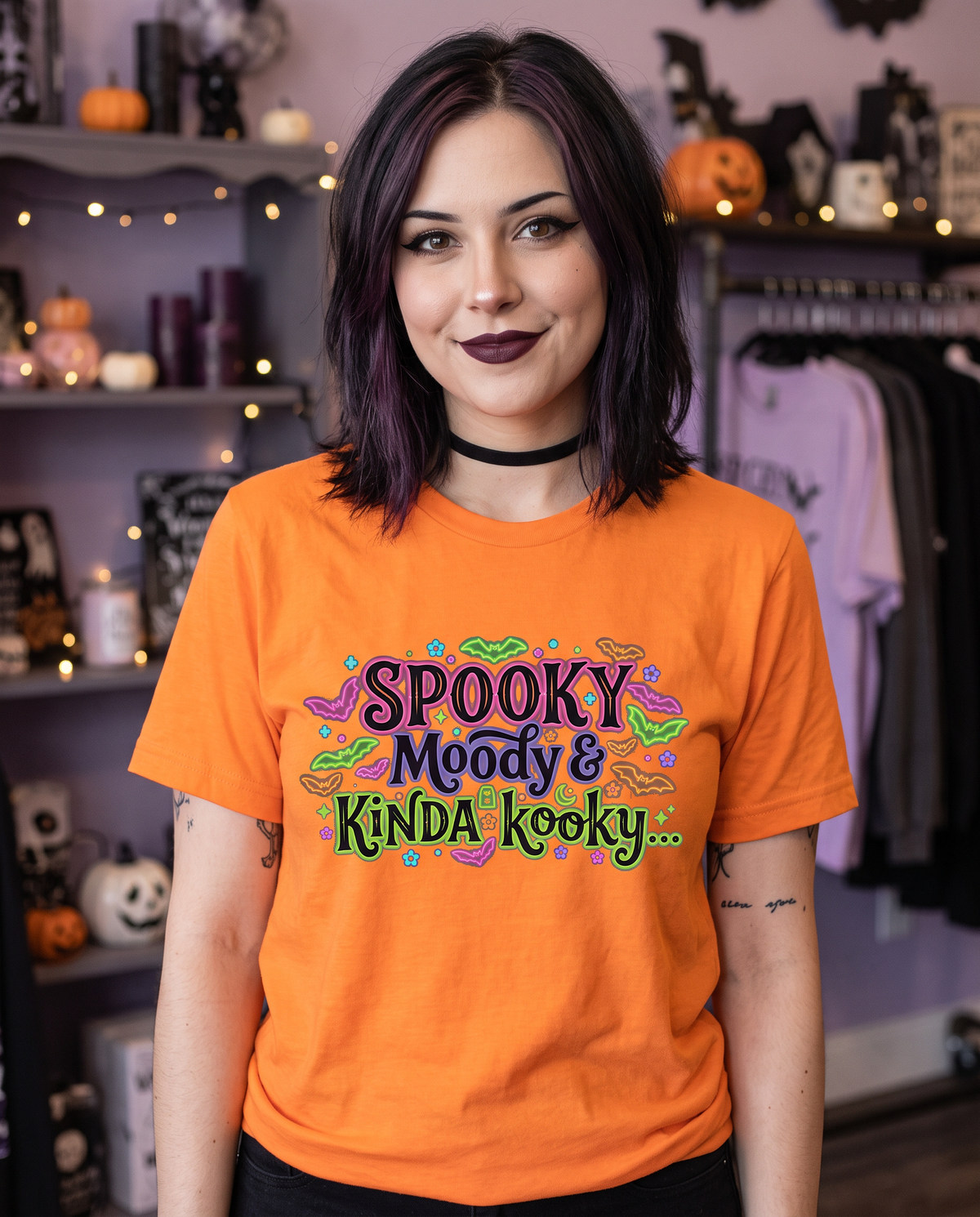 Lisa's Little Shoppe Spooky Moody & Kinda Kooky Tee | Neon Goth Bat Unisex T-Shirt