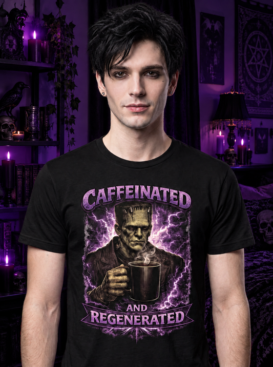 Lisa's Little Shoppe Caffeinated and Regenerated Frankenstein Unisex T-Shirt
