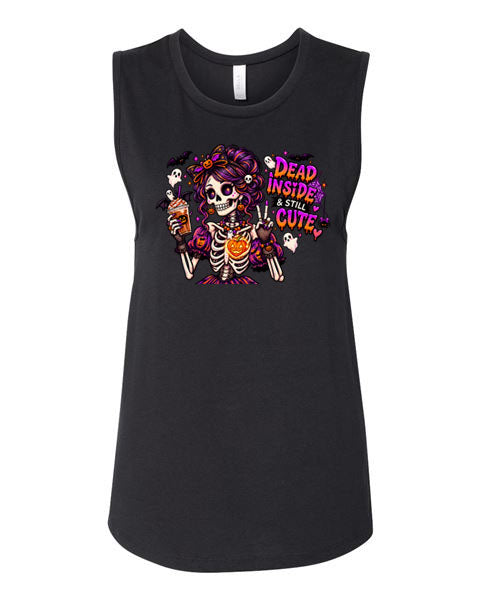 Lisa's Little Shoppe Dead Inside & Still Cute Skeleton Racerback Tank | Bella+Canvas