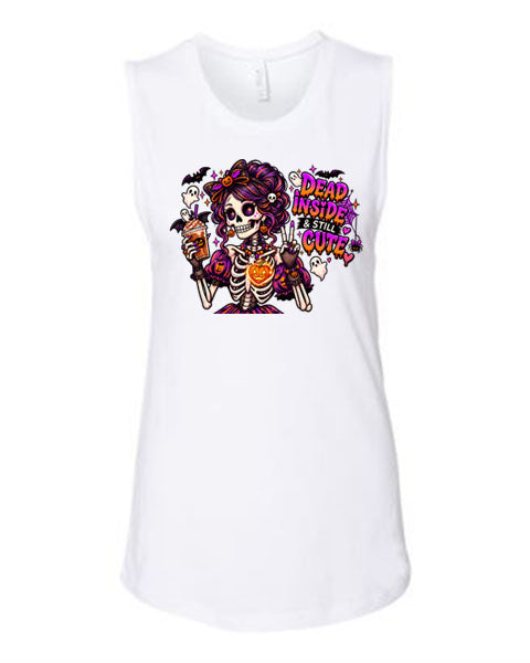Lisa's Little Shoppe Dead Inside & Still Cute Skeleton Racerback Tank | Bella+Canvas